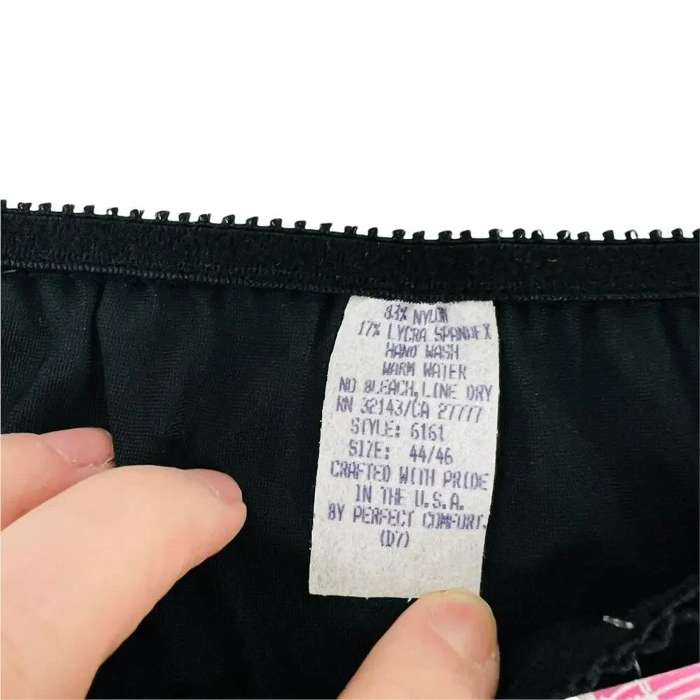 Vintage USA Black Sheer Inky Black Nylon Lace Panty Brief Womens 44/46